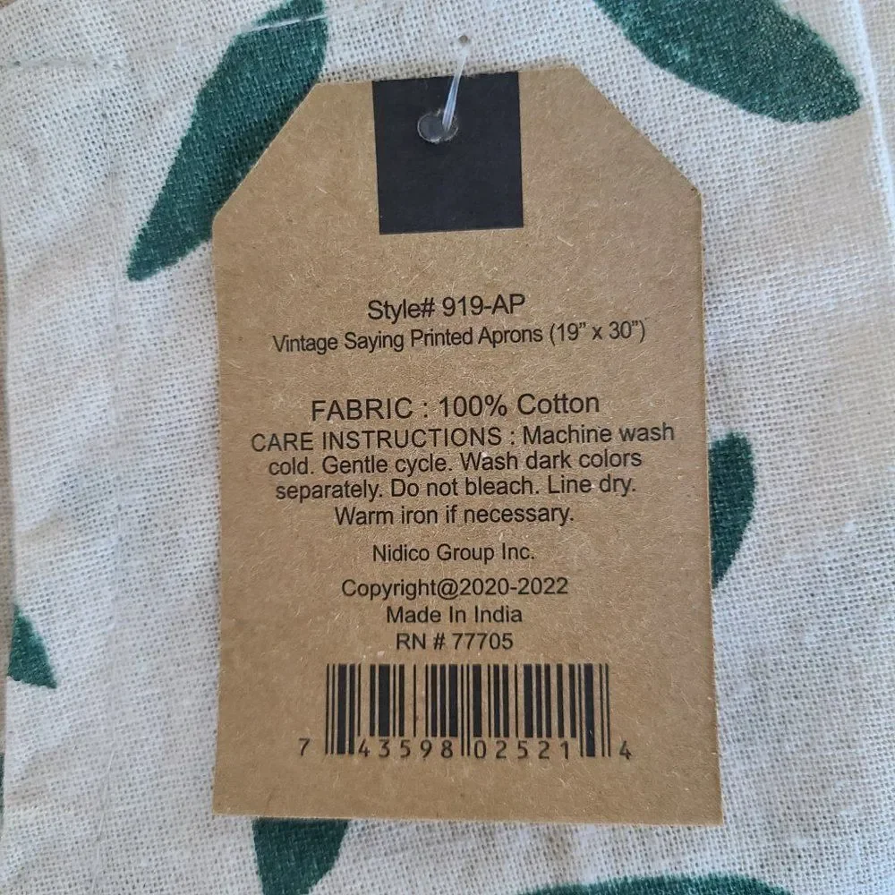 Mabelle Home Collection NEW NWT Printed Bib Apron Bless Our Nest Great For Cooks